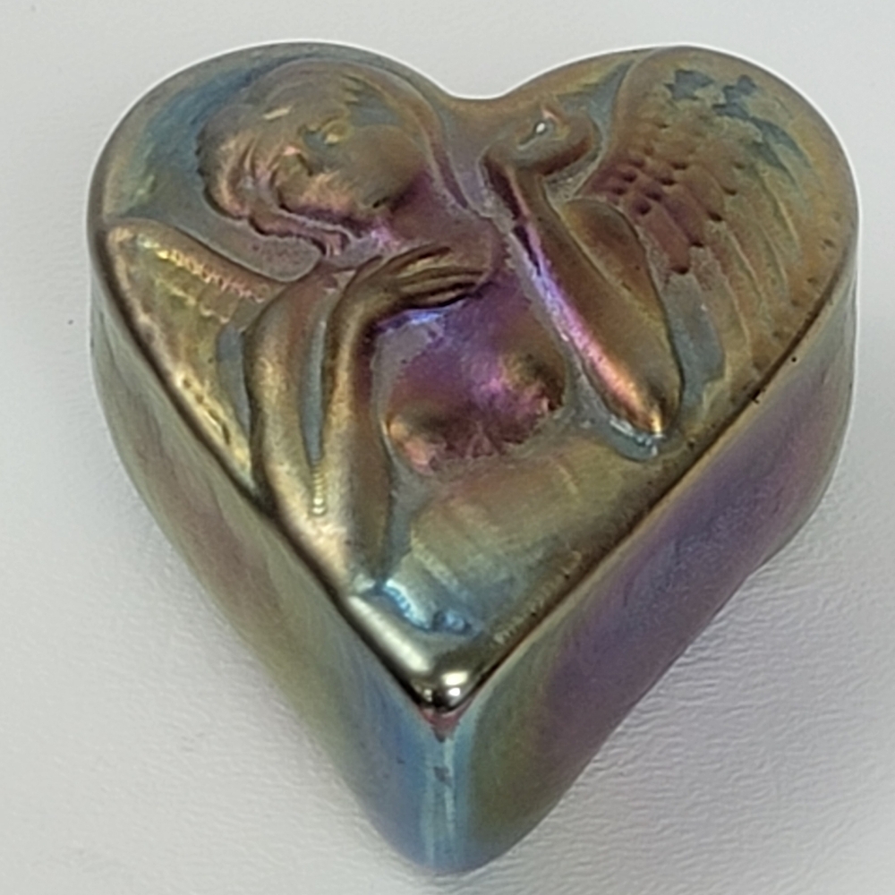 Robert Held Art Glass Angel Iridescent Heart Paperweight